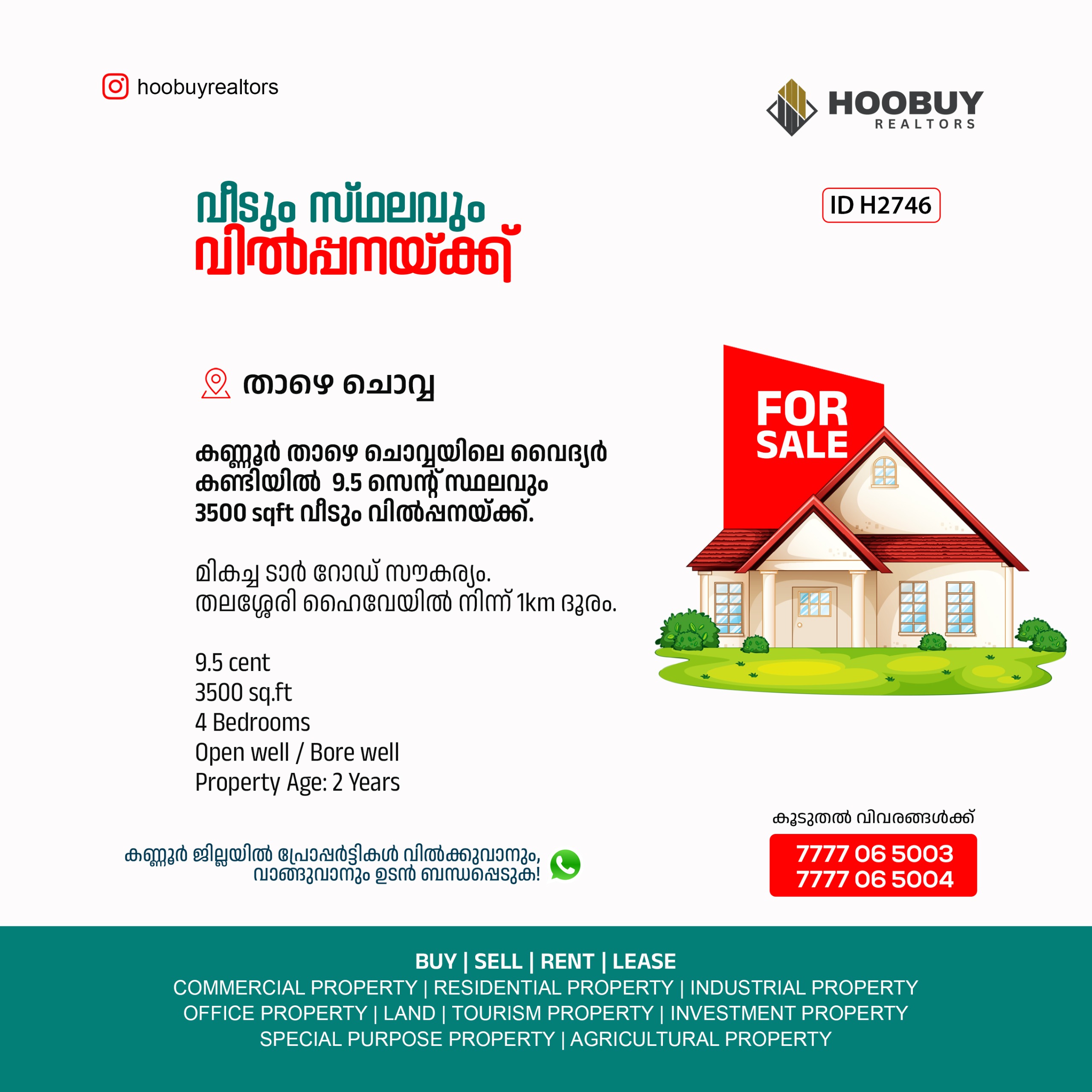 HOUSE FOR SALE IN THAAZHE CHOVVA,KANNUR ID H2746